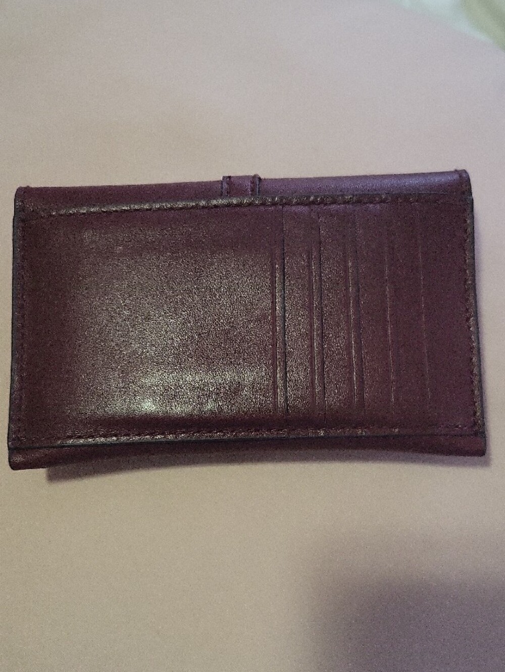 Burgundy Leather Wallet Clutch with Gold Ring Charm - Picture 4 of 6